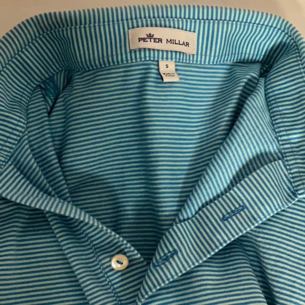 Peter Millar Blue Striped Polo Shirt 100% Cotton - Picture 3 of 9